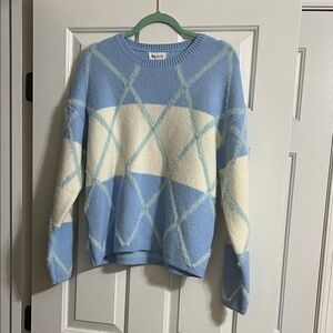 NWT &merci Blue and White Diamond Print Sweater with Crystals Size Small
